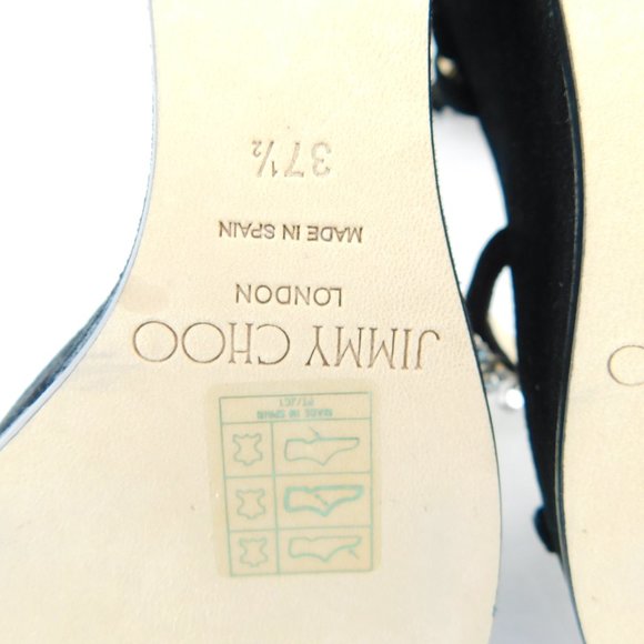 New JIMMY CHOO BING Black Suede Leather Crystal Strap Wedge Heel Sandals 37.5 - Picture 8 of 10